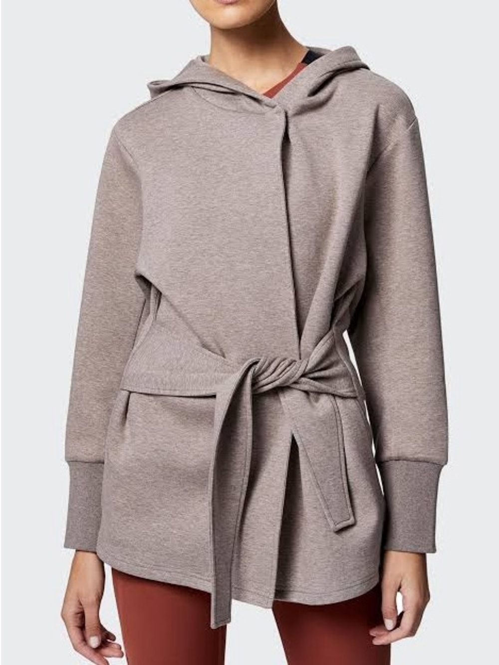 Varley Taupe Hooded Tie-Waist Sweatshirt Jacket